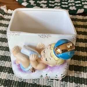 Lefton Vintage Ceramic Baby Boy Planter #141